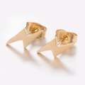 Macro shot of minimalist gold lightning bolt stud earrings with butterfly backs - Lightning Bolt / Gold