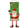 Christmas banner featuring Santa Claus with red and white striped hanging long legs - Santa Claus