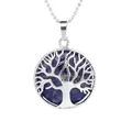 Sodalite tree of life necklace with a hollow round pendant on a silver ball chain - Sodalite With Chain