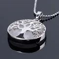 Tree of Life round pendant necklace featuring white natural stone and silver bead chain - White Crystal With Chain
