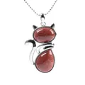 Cute cat pendant necklace crafted with reddish brown goldstone and silver alloy chain - Gold Sandstone