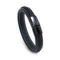 Bracciale intrecciato in pelle nera con chiusura magnetica nera su sfondo bianco - 20.5CM / Nero