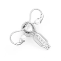 Silver uterus brooch with heart gemstone, pearls and rhinestones on white background - Silver