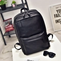 Minimalist black PU leather backpack with large front pocket for men's casual travel - Black (9802)