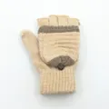 Mitaines beige et marron en laine tricotée avec rabat amovible et motif de flocon de neige - Taille unique / Rayé Beige