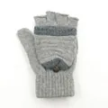 Mitaines transformables en laine grise avec motif flocon et fermeture à bouton d'hiver - Taille unique / Gris Rayé