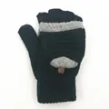Gants en tricot noir et gris avec rabat et bouton vintage pour la chaleur hivernale - Taille unique / Rayé Noir