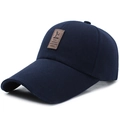 Cappellino da baseball blu scuro in cotone con toppa in pelle marrone logo EDIKO - Regolabile / Blu