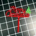 Double-layer acrylic Merry Christmas cake topper with green glitter tree on grid background - Style 266 / Solid Bright Red