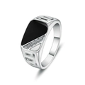 Men's silver ring with black enamel triangle inlay and four diamonds at 45-degree angle - US 7 / Silver