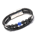 Armband aus Lavastein und blauem Türkis, doppellagiges Leder mit Magnetverschluss - Lavastein & Lapislazuli