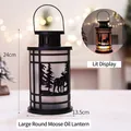 Large black Christmas elk flame lantern lamp, round vintage style decoration, 24cm tall - Large Round Reindeer Lantern