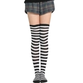 Chaussettes montantes classiques à rayures noires et blanches pour femmes élastiques - L (Taille unique) / Fines rayures noires et blanches