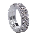 Detail view of silver stretch ring with triple-row crystals and elastic design - Two Rows White Rhinestones
