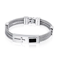 Men's stainless steel cable bracelet featuring a silver cross plate and polished finish - 22cm / Steel
