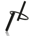 Minimalist black matte geometric open ring featuring double vertical bar design on white background - Adjustable Open / Black (D8106)