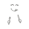 Minimalist black and white cartoon decal detail with smiling face and cutlery graphics - AF2598B Fork and Knife