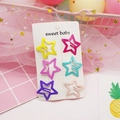Set of six colorful matte star hair clips for girls in yellow, pink, and blue - Pentagram Style