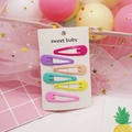 Set of six candy-colored drop-shaped BB hair clips for girls on sweet baby display card - Water Drop Style