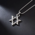 Vintage silver alloy hexagram star military pendant necklace with sleek box chain - Hollow Hexagram Style (A016)