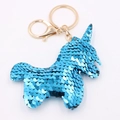 Blauwe lovertjes eenhoorn sleutelhanger met gouden ring op witte basis - Eenhoorn / Eenhoorn-Blauw