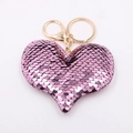 Pink sequin heart-shaped keychain with gold metal ring on a clean white background - Heart - Pink