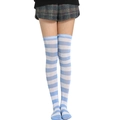 Chaussettes montantes rayées bleu et blanc pour femme, style cosplay et écolière - L (Taille unique) / Bleu Lac-Blanc