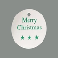 Weißer runder Weihnachtsanhänger mit grünem Merry Christmas Text und Sternen für Geschenke - Rund drei Sterne Frohe Weihnachten (100 Stück)