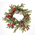 Frosted Christmas wreath with snowy pine needles, red berries and natural pinecones - 40CM
