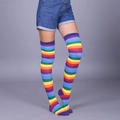 Rainbow striped over-the-knee socks in high-elasticity knit for cosplay and performance - Purple Rainbow Striped