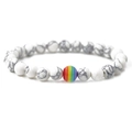 Bracelet en perles arc-en-ciel avec pierres de marbre blanc et détails colorés - Fausse Turquoise Blanche (NSB00013)