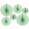 Set of 6 mint green paper fans with gold foil edges for party and wedding decor - Green Foil 6pcs Set