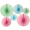 Pastel mint, blue and pink decorative paper fans with gold foil edges, 6-piece set - Mixed Green Foil 6pcs Set
