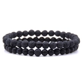 6mm distance bracelets set featuring matte black agate and porous volcanic lava stones - Volcano