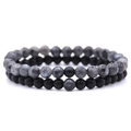 Coffret de bracelets Distance avec pierres grises et perles noires mates pour couple - Larvikite