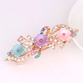 Elegant rose gold hair clip with blue purple pink enamel flowers and colorful rhinestones - Large 3 Flowers Multicolored
