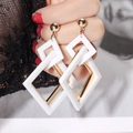 Vintage geometric acrylic and gold interlocking square drop earrings for women - 11# Silver Earring Post-White (White Gold Interlocking)