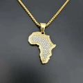 Collar colgante mapa de África en acero inoxidable chapado en oro con brillantes strass - Modelo DZ74B Colgante Grande / Dorado