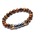 Bracciale in occhio di tigre e pietra lavica con perle a corona dorate micro-pave - Stile Occhio di Tigre e Corona