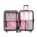 Set de 7 organizadores de viaje rosas en una maleta negra para organizar el equipaje - Juego de 7 piezas / Rosa