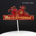 Red glitter Merry Christmas cake topper with gift box and sock design, 13.5x6cm - Laser Gift Christmas Toppers