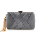 Dark grey pleated satin clutch bag with gold tassel detail and metallic top clasp - Dark Gray