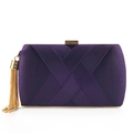 Elegante dunkelviolette Satin-Clutch mit Plisseemuster, Goldverschluss und Quaste - Lila