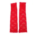 Elegant long red floral lace sun protection arm sleeves with fingerless design for women - Red