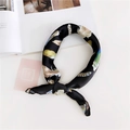 Chic black silk square scarf with colorful feather prints and a satin finish - 17 Feather Black