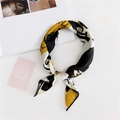 Elegant silk scarf with black white and yellow geometric patterns and letter print - 40 Alphabet
