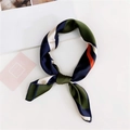 Detail of silk square scarf featuring geometric color blocks and smooth satin texture - 30 Stripe Green Blue