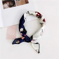Square neck scarf featuring cartoon rabbit prints in navy blue and white colors - 38 Blue White Cartoon