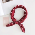 Elegant burgundy silk-feel square scarf with white polka dots for professional styling - 12 Polka Dot Red
