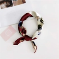 Burgundy and cream silk scarf with modern cartoon girl print in a loop knot - 32 Red White Cartoon